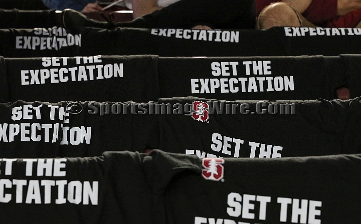 20181006StanfordUtah-002.JPG - Oct. 6, 2018; Stanford, CA.; T-shirts for the Set The Expectation pledge against sexual and relationship violence, placed on seats prior to an NCAA football game between the Stanford Cardinal and the Utah Utes at Stanford Stadium. Utah defeated Stanford 40-21. 
